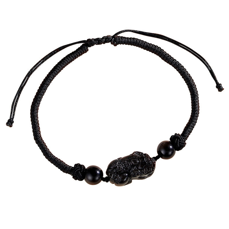 Braccialetto intrecciato di protezione PiXiu in quarzo fragola con ossidiana lucida in argento naturale fatto a mano Buddha Stones - Ossidiana argentata lucida (comunicazione♥lenitivo) (misura del braccialetto 26-28 cm) - image 3