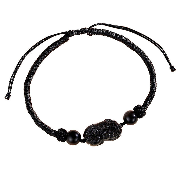 Braccialetto intrecciato di protezione PiXiu in quarzo fragola con ossidiana lucida in argento naturale fatto a mano Buddha Stones - Ossidiana argentata lucida (comunicazione♥lenitivo) (misura del braccialetto 26-28 cm) - image 3