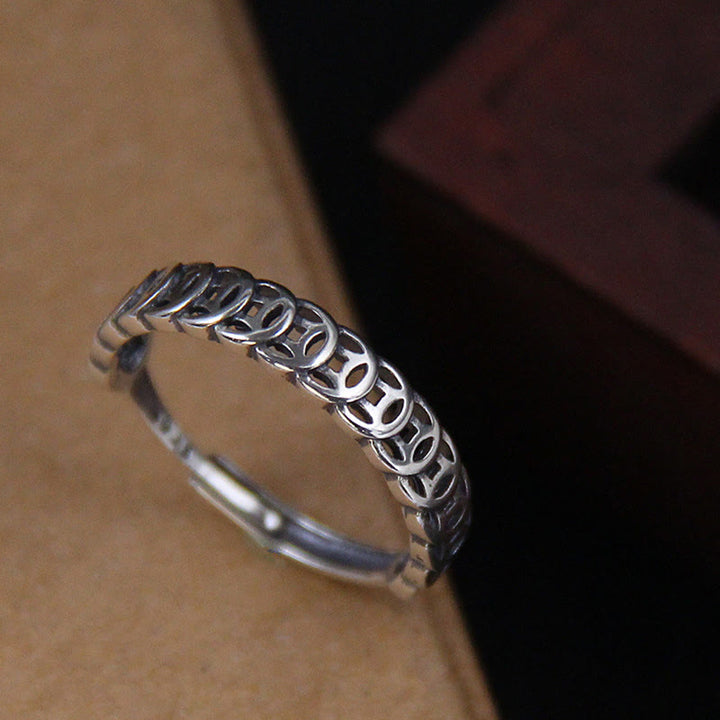 Anello regolabile portafortuna con design moneta in rame vintage