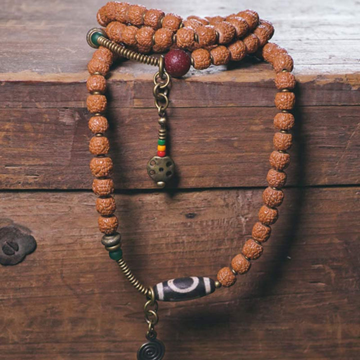 Buddha Stones 108 Mala Rudraksha Beads Bodhi Seed Dzi Bead Luck Auspiciousness Nappa Bracciale