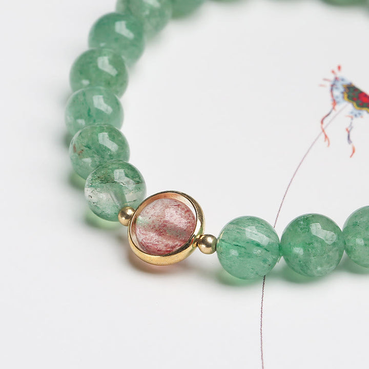 Braccialetto di perline lenitive in quarzo fragola verde naturale Buddha Stones