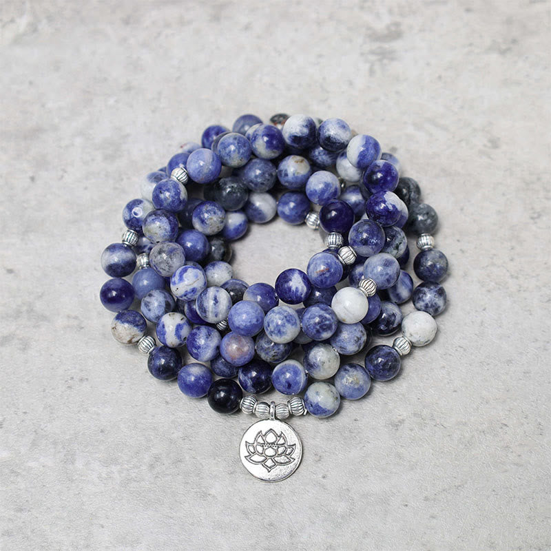 Collana con bracciale in pietra naturale Buddha Stones Aventurina blu Lotus Peace