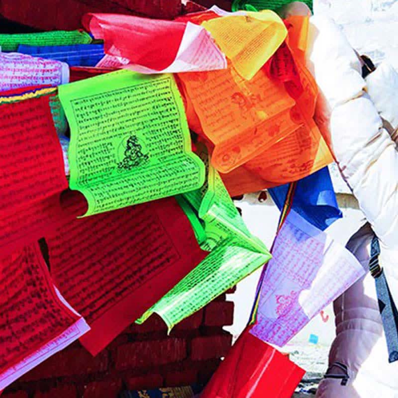 Buddha Stones Bandiere di preghiera tibetane a 5 colori con cavallo a vento, portafortuna per esterni, 25 pezzi - image 10