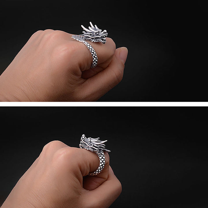 Anello regolabile Buddha Stones 990 Sterling Silver Vintage Dragon Design Luck Protection Strength - image 7