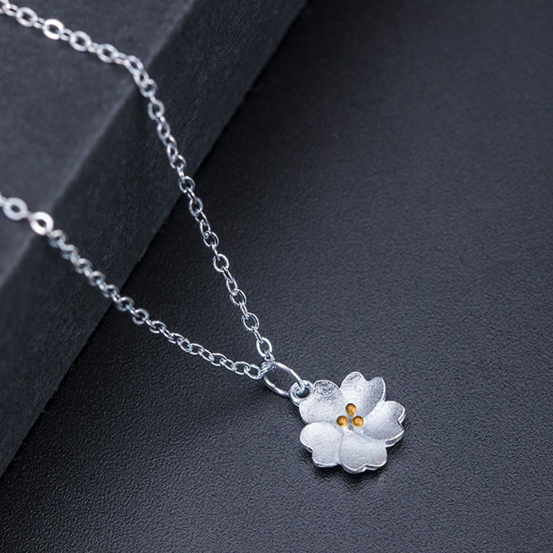 Collana con ciondolo a forma di fiore di ciliegio in argento sterling 925 con Buddha Stones e benedizione - image 6