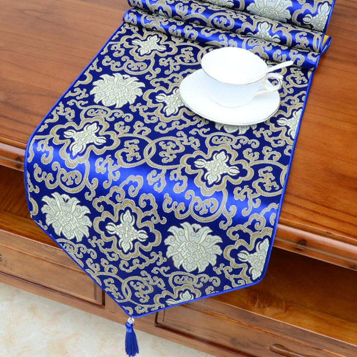 Preghiera Altare Fiore Vajra Drago Modello Tibetano Simboli di Buon Auspicio Nappe Jacquard Runner da Tavolo