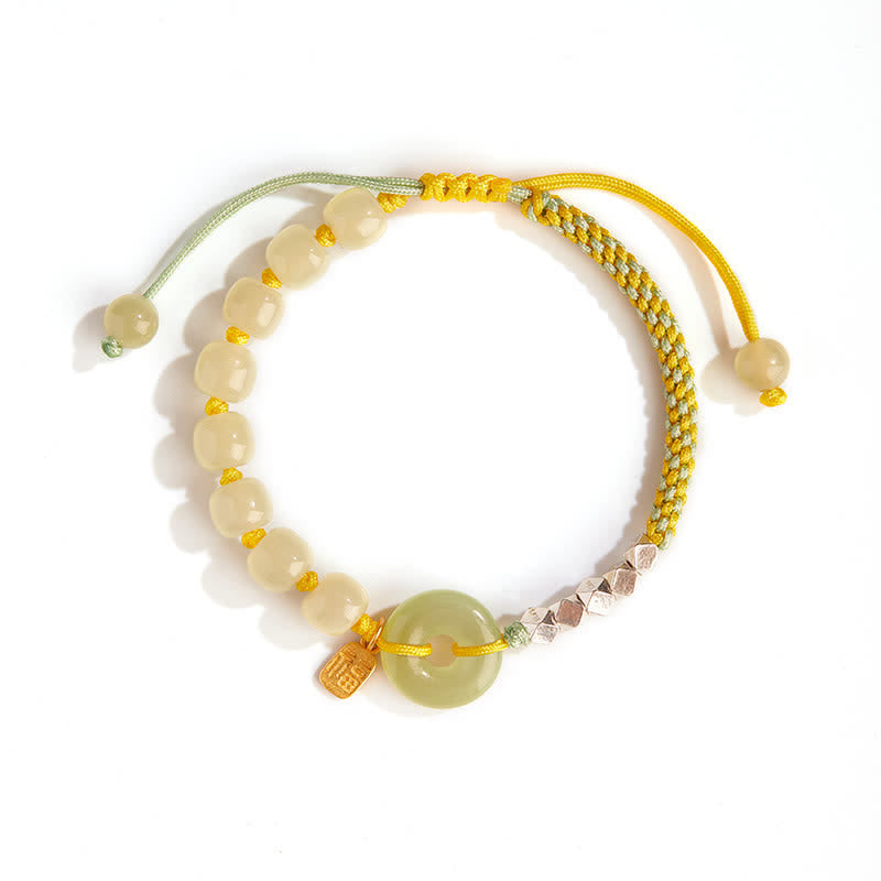 Braccialetto con ciondolo di fortuna e felicità con perline e fibbia della pace in giada Hetian in argento sterling 925 Buddha Stones - image 9