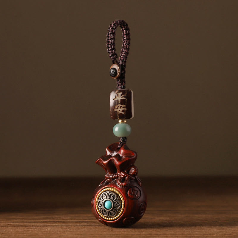 Buddha Stones Piccola foglia Sandalo rosso Sandalo verde Borsa per soldi Om Mani Padme Hum Portachiavi di protezione girevole Decorazione da appendere al telefono - image 2