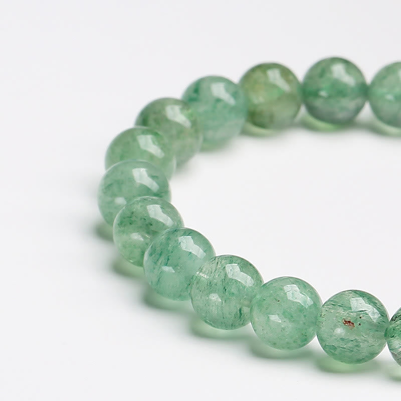 Braccialetto di perline lenitive in quarzo fragola verde naturale Buddha Stones