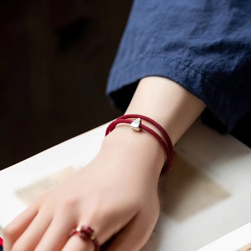 Bracciale intrecciato fatto a mano con carattere Fu in argento sterling 925 Buddha Stones - image 4