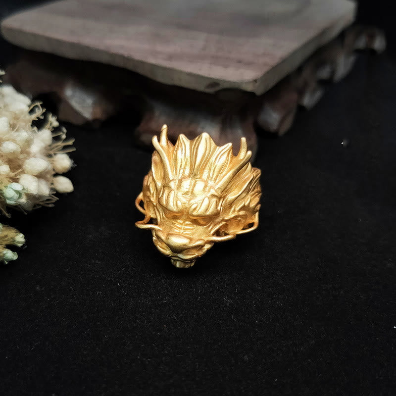 Anello di protezione della fortuna del drago dorato Buddha Stones