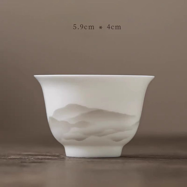 Buddha Stones Vintage Ink Painting Mountain White Porcelain Ceramic Gaiwan Sancai Tazza da tè Kung Fu Tazza da tè e piattino con coperchio Utensile da tè Teiera - Tazza 5,9 cm * 4 cm * 50 ml - image 16