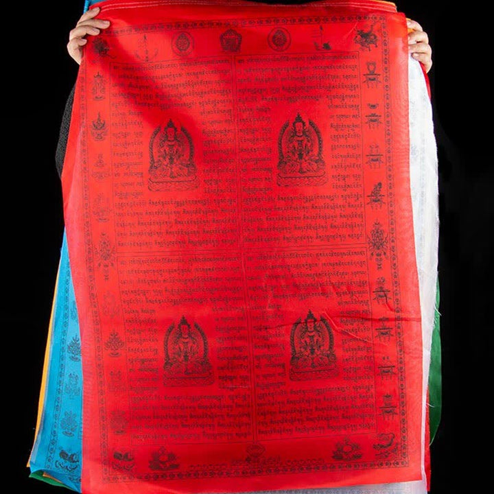 Buddha Stones Bandiera tibetana a 5 colori con cavallo a vento, simbolo di felicità e buon auspicio per la preghiera all'aperto. - image 16