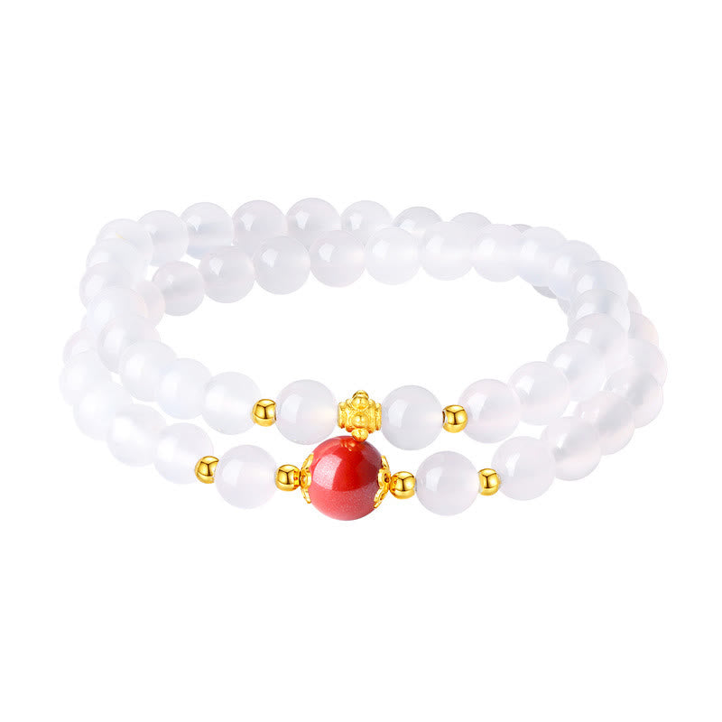 Braccialetto di protezione a doppio giro Buddha Stones in argento sterling 925 con agata bianca naturale e cinabro - image 13