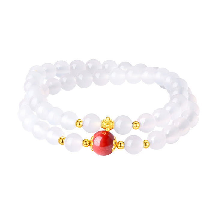 Braccialetto di protezione a doppio giro Buddha Stones in argento sterling 925 con agata bianca naturale e cinabro - image 13