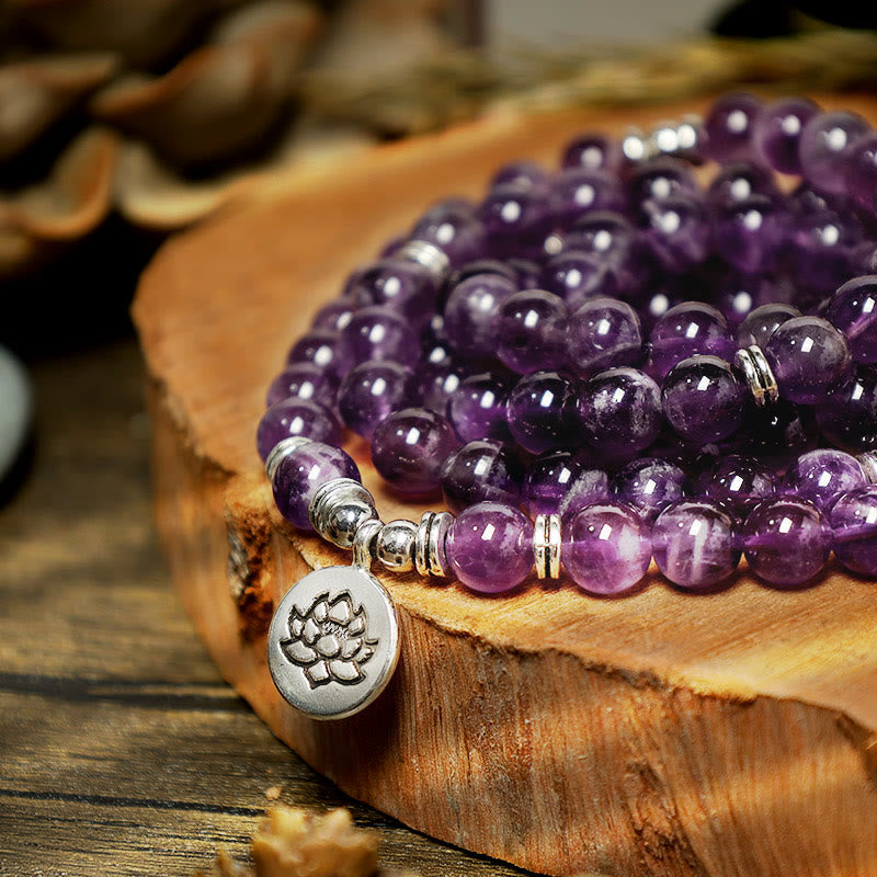 Bracciale Mala di purificazione in ametista naturale Buddha Stones