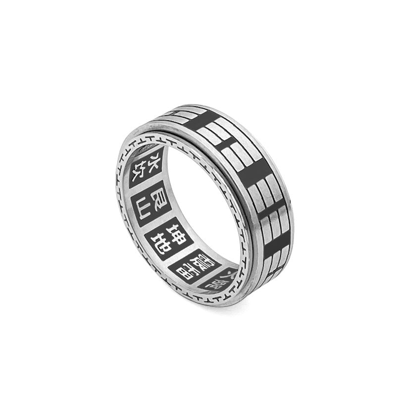 Anello girevole in acciaio al titanio con equilibrio Buddha Stones Bagua Yin Yang