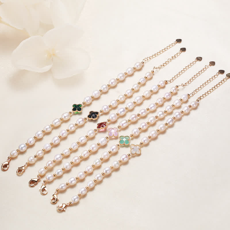 Bracciale a catena con quadrifoglio Buddha Stones, perle e ricchezza
