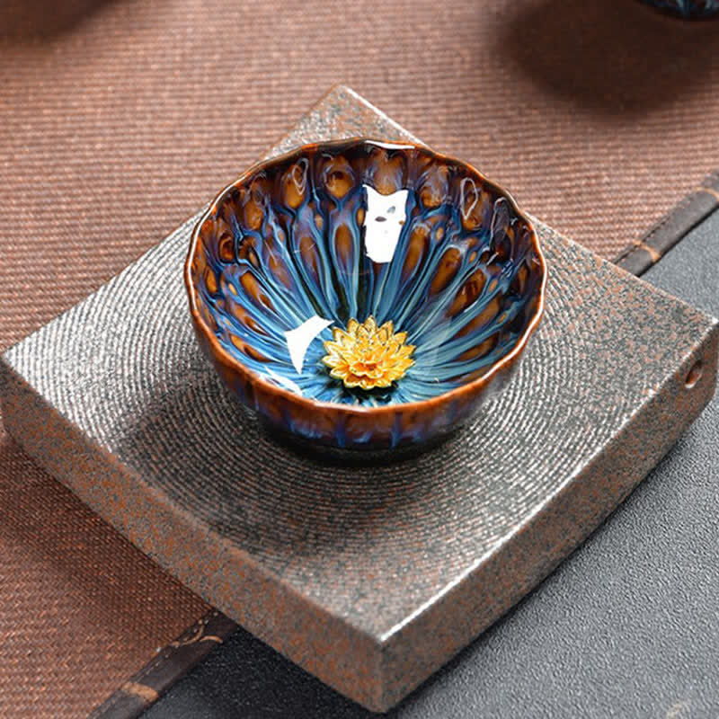 Buddha Stones Lotus Pavone Drago Fenice Koi Pesce Tazza da tè in ceramica Tazze da tè intarsiate 120ml - image 7