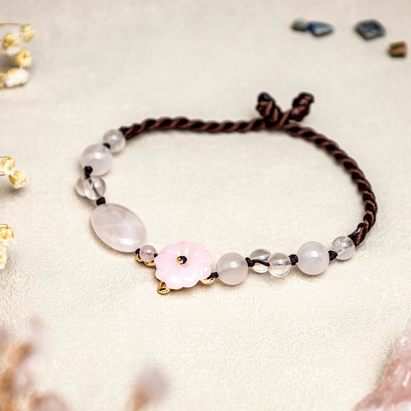 Il fiore dell'amore, cavigliera rilassante in cristallo rosa - Cristallo rosa (Calore rilassante ♥) - image 0