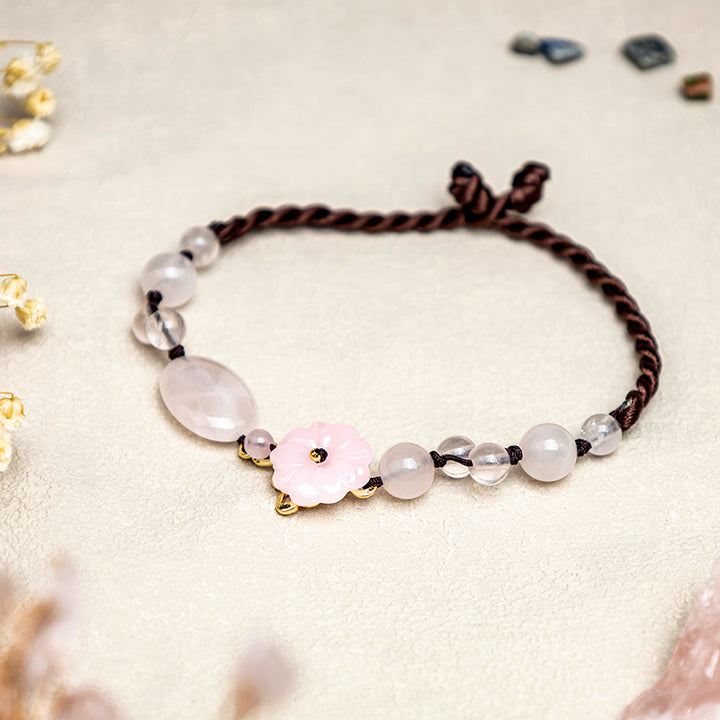 Il fiore dell'amore, cavigliera rilassante in cristallo rosa - Cristallo rosa (Calore rilassante ♥) - image 0