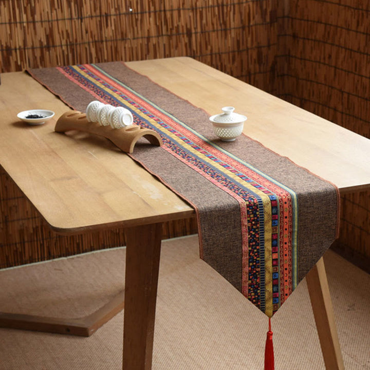 Buddha Stones Stile cinese classico Loto Koi Pesce Fiore Gru Calligrafia Illuminazione Cotone Lino Nappe Runner da tavolo
