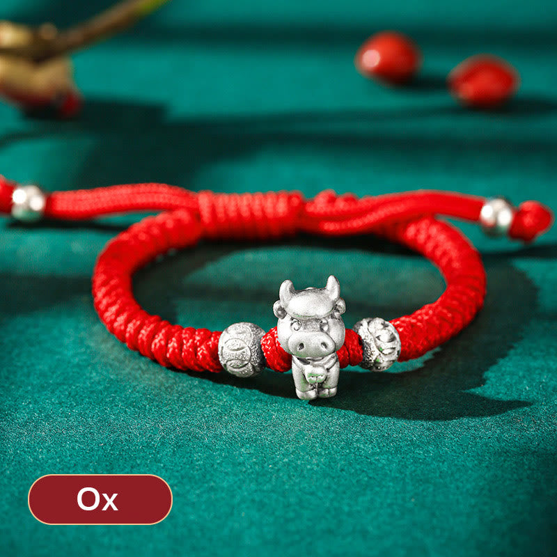 Braccialetto per bambini fatto a mano in corda rossa con Buddha Stones, in argento sterling 999, con zodiaco cinese - Bue (misura del braccialetto 12+4 cm) - image 6