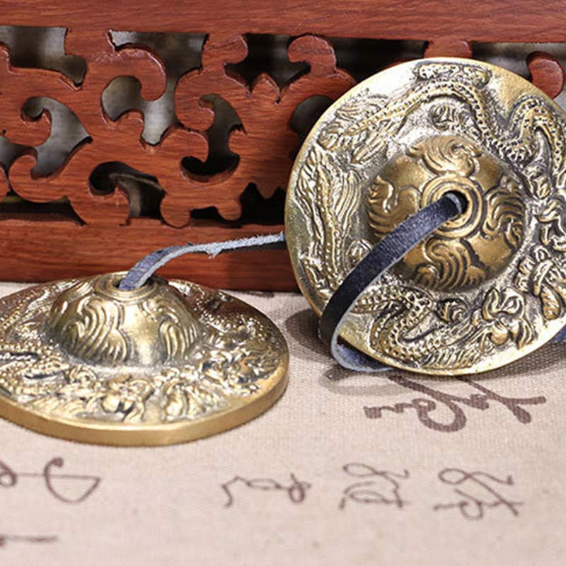 Buddha Stones Campana tibetana Tingsha Sei parole vere Drago Rame Bilancia Decorazione con borsa - image 15