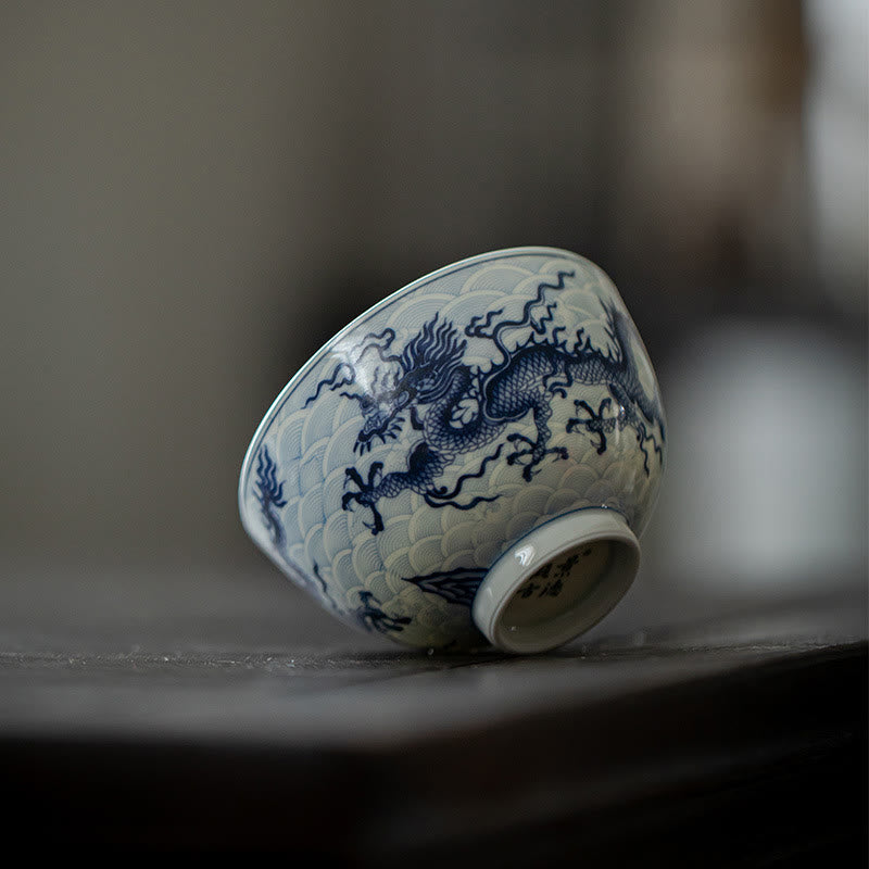 Tazze da tè in ceramica con motivo drago blu Buddha Stones Kung Fu