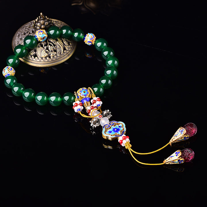 Buddha Stones Agata verde naturale Mala da polso Mala tascabile con ciondolo di successo Decorazione per auto