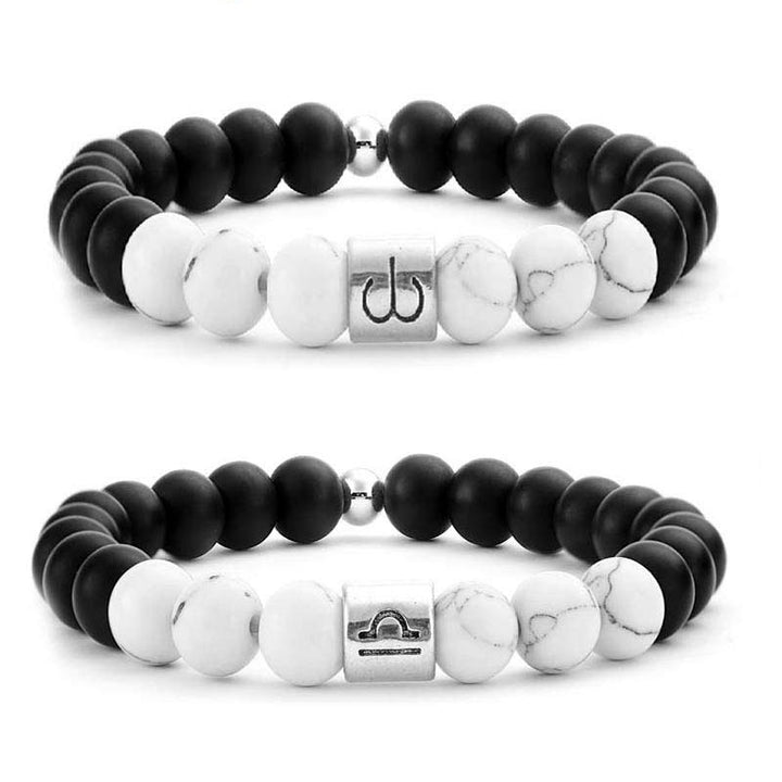 Buddha Stones 12 Costellazioni dello Zodiaco Pietra Naturale Smerigliata Braccialetto di Perline di Turchese Bianco Fortuna