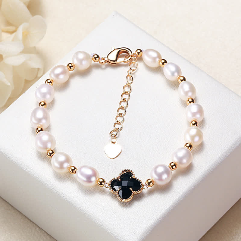 Bracciale a catena con quadrifoglio Buddha Stones, perle e ricchezza