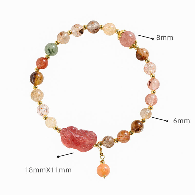 Braccialetto Buddha Stones Natural Rutilato Quarzo Fragola PiXiu Wealth