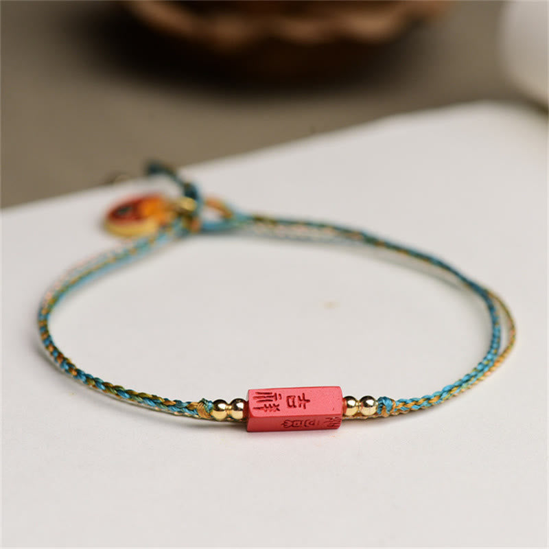 Braccialetto a doppio strato intrecciato con treccia di benedizione Buddha Stones Cinnabar fatto a mano come si desidera