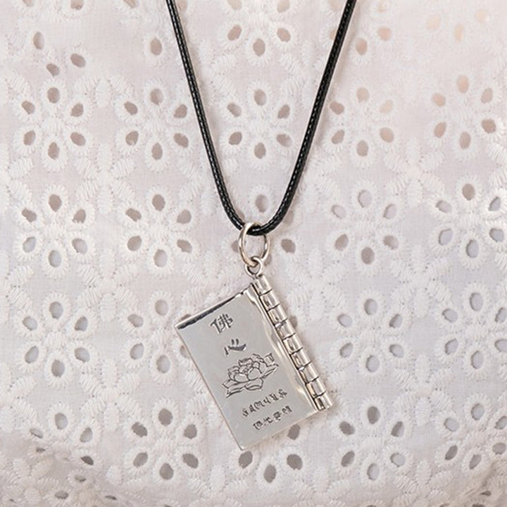 Buddha Stones 990 Argento Sterling Cuore Sutra Grande Compassione Shurangama Mantra Loto Vajra Collana Pendente Pace - image 5