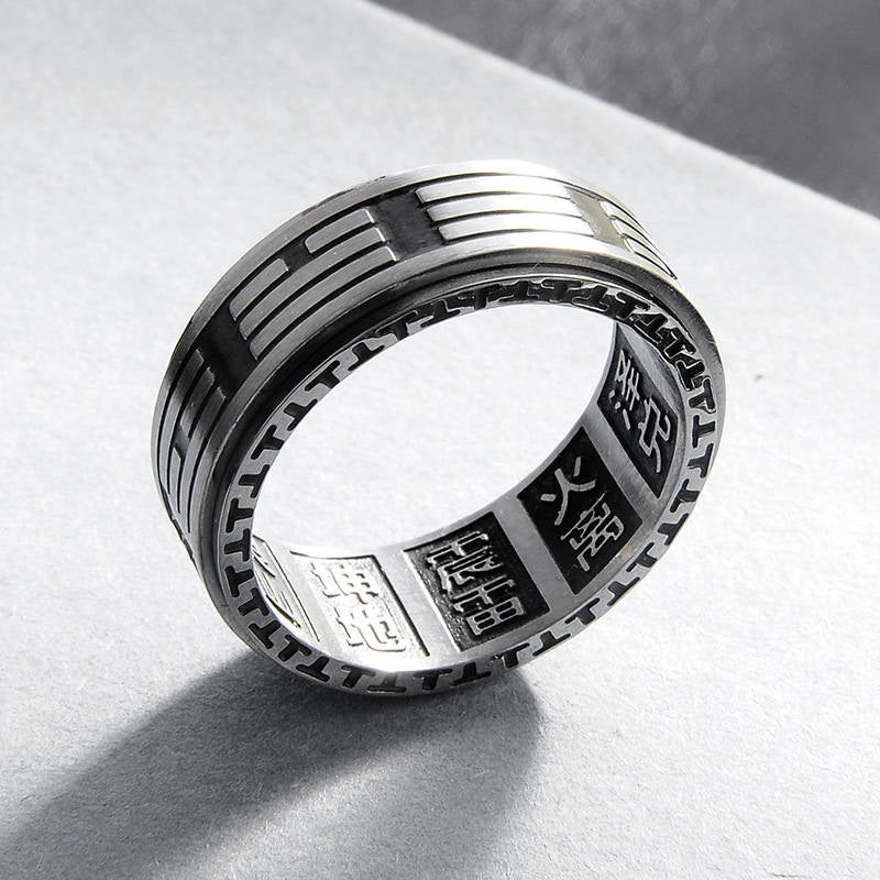 Anello girevole in acciaio al titanio con equilibrio Buddha Stones Bagua Yin Yang