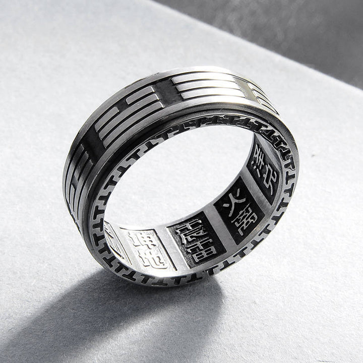 Anello girevole in acciaio al titanio con equilibrio Buddha Stones Bagua Yin Yang