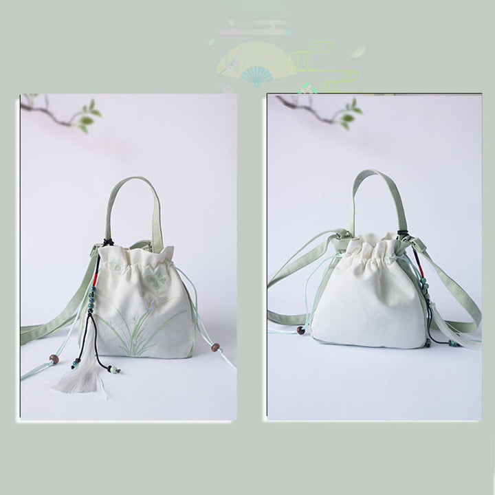 Borsa a tracolla in tela con fiori ricamati a mano con Buddha Stones - image 9