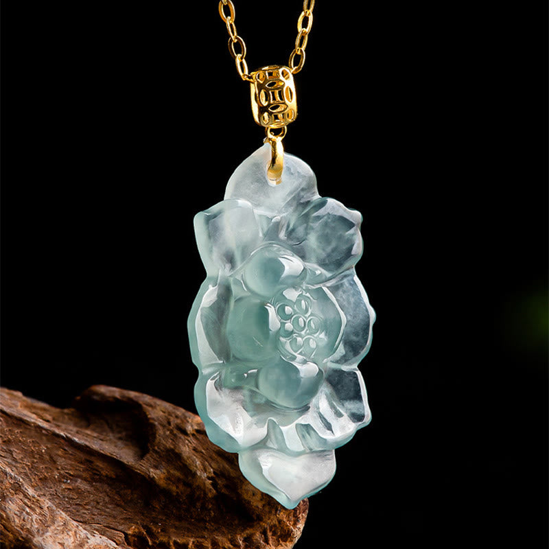 Collana con ciondolo in acciaio al titanio e catena in giada naturale con motivo a loto Buddha Stones - image 3