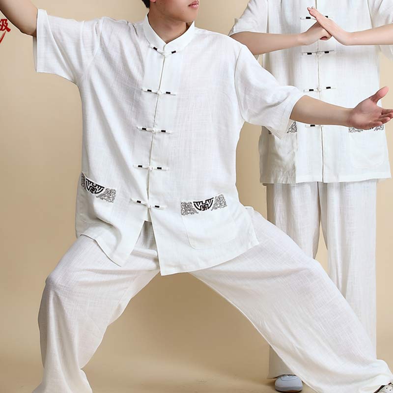 Buddha Stones Meditazione Zen Preghiera Spirituale Tai Chi Qigong Pratica Unisex Ricamo Abbigliamento Set - Maglia a maniche corte bianca in nylon - US14, UK/AU18, EU46 (3XL) - image 16
