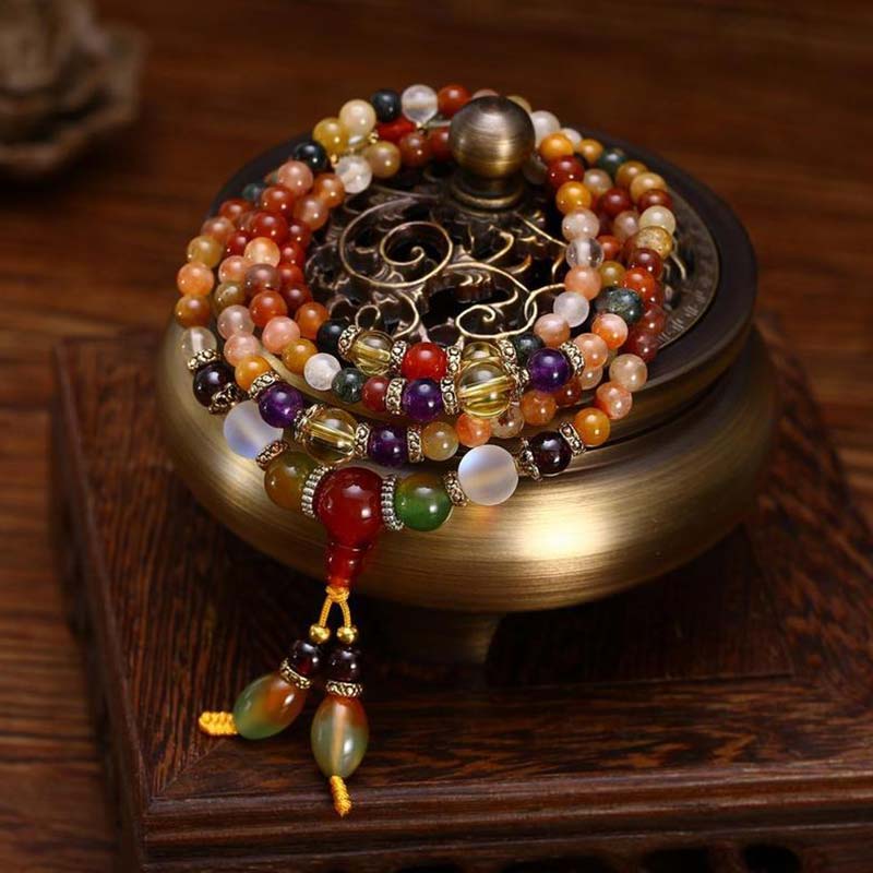 Bracciale Mala di guarigione al quarzo 108 Buddha Stones