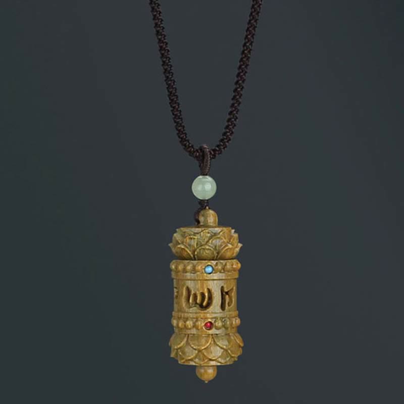 Buddha Stones Tibet Sandalo verde Palissandro Om Mani Padme Hum Loto Collana pendente rilassante positivo - image 7
