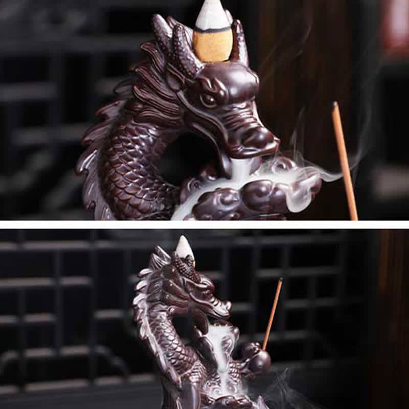 Bruciatore di incenso in ceramica con motivo a loto di drago, protezione e forza, decorazione