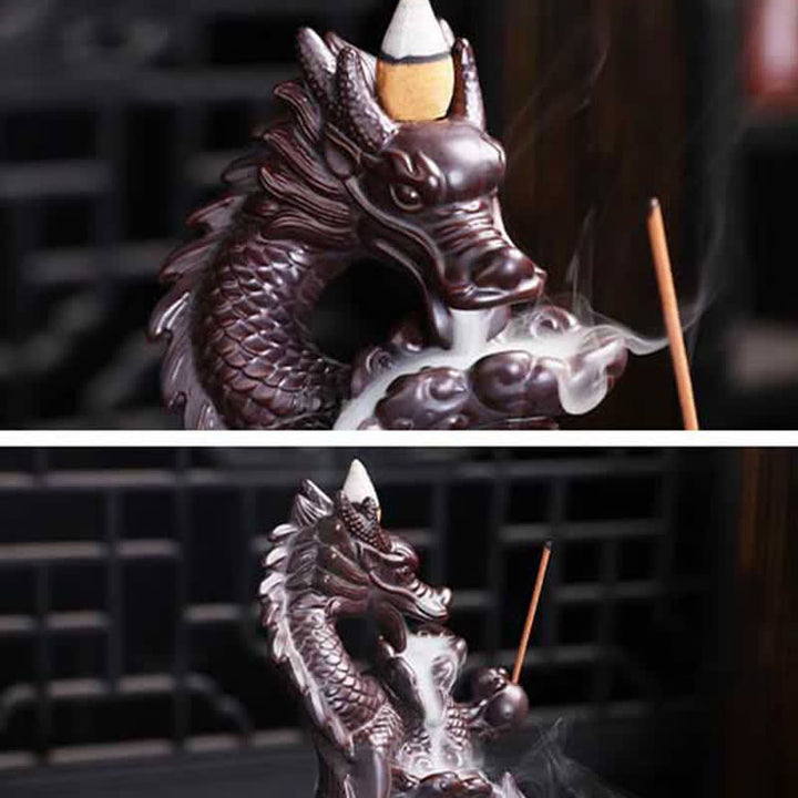 Bruciatore di incenso in ceramica con motivo a loto di drago, protezione e forza, decorazione