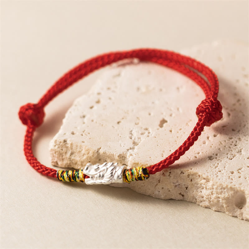 Braccialetto in corda rossa con Buddha Stones in argento sterling 925 Anno del drago Fortuna Forza - image 3
