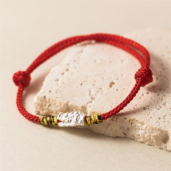 Braccialetto in corda rossa con Buddha Stones in argento sterling 925 Anno del drago Fortuna Forza - image 3