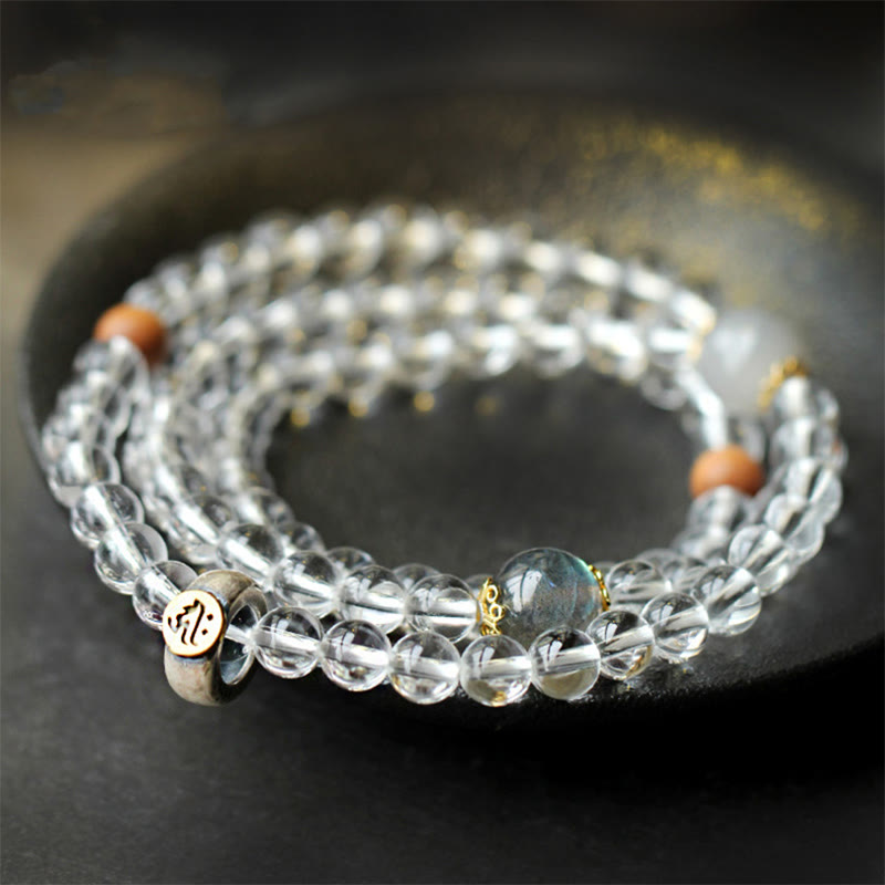 Braccialetto triplo giro in argento sterling 925 con Buddha Stones , zodiaco cinese, Buddha natale, cristallo bianco, meditazione - image 7