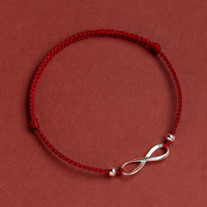 Buddha Stones 925 Sterling Silver Endless Knot Protezione Fortuna Braccialetto Cavigliera Corda Rossa - Rosso scuro - Cavigliera (circonferenza della cavigliera 20-25 cm) - image 16