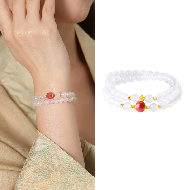 Braccialetto di protezione a doppio giro Buddha Stones in argento sterling 925 con agata bianca naturale e cinabro - image 11