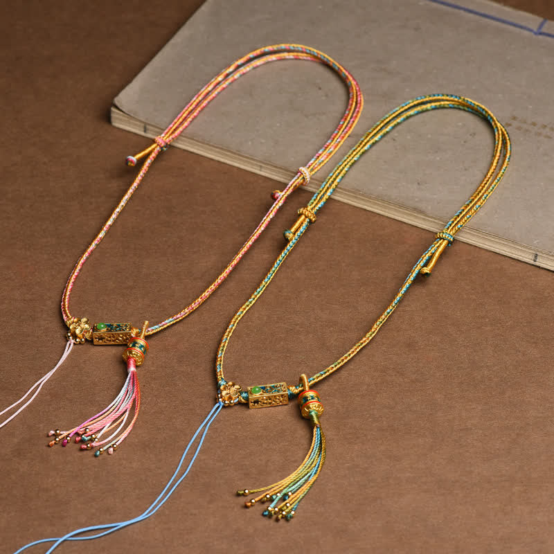 Collana con ciondolo in rame colorato con Buddha Stones e corda di ricchezza - image 9